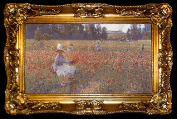 framed  Robert William Vonnoh In Flanders Field Where Soldiers Sleep and Poppies Grow, ta009-2